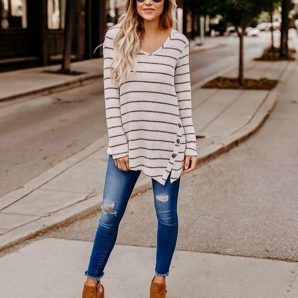 NWOT Paper Crane Striped waffle Knit Top XL